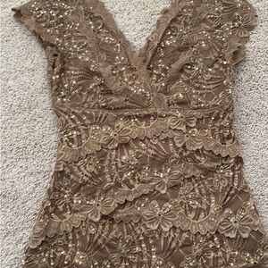 Le Chateau Brown Lace Top with Gold Accents